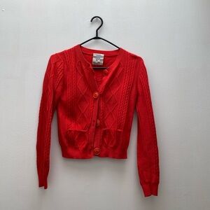 Baum und Pferdgarten - Red Cable Knit Cotton Knitted Sweater Cardigan